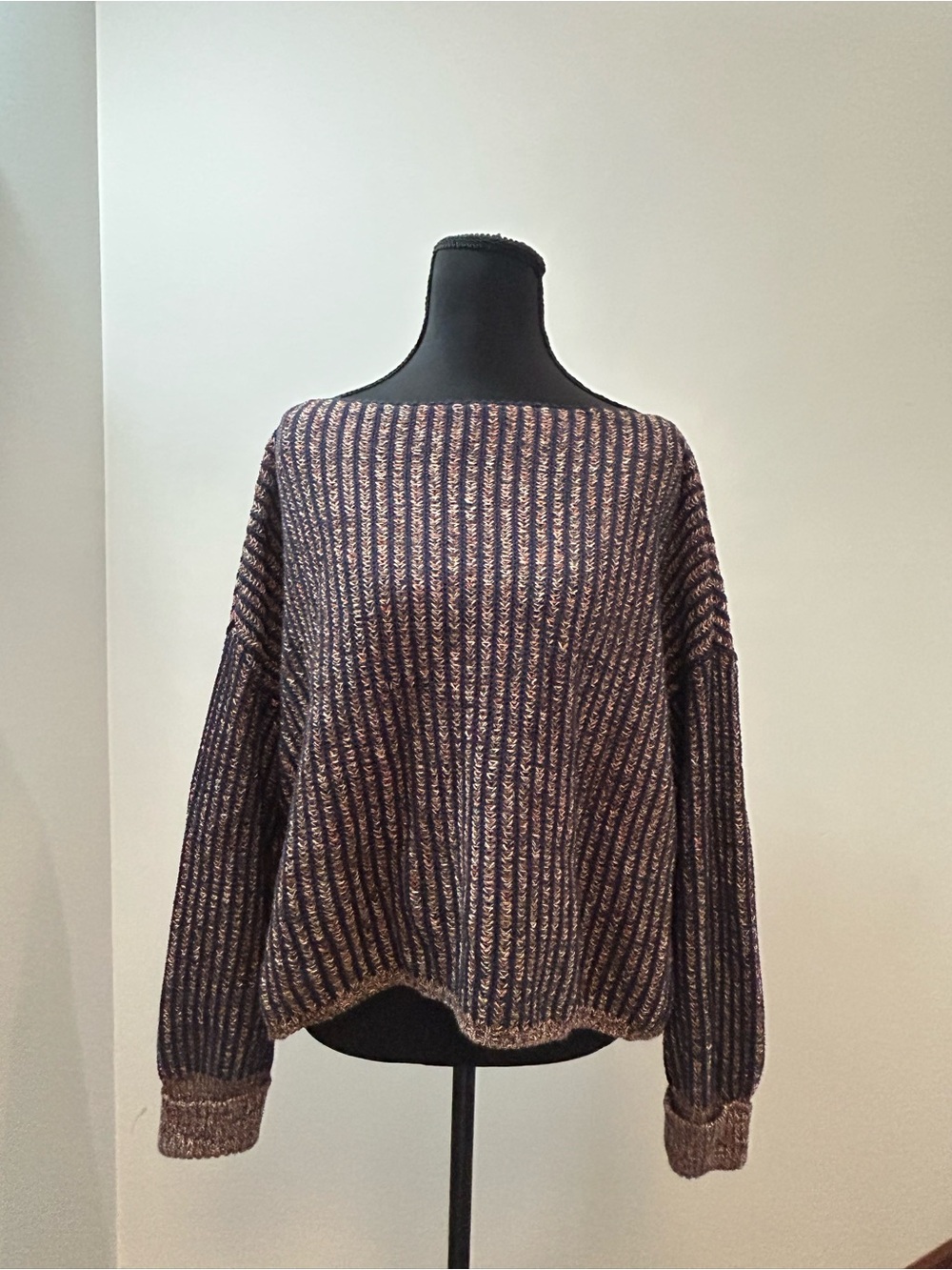 French Connection Chunky Rib Knit Cotton Sweater Marled Oversized Small